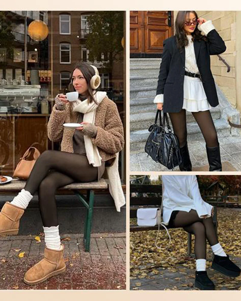 Semi-Transparent Single Seam Fleece Lined Tights